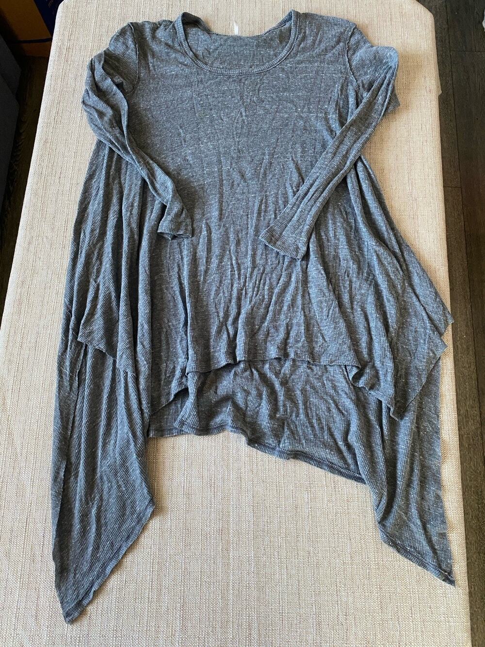 Free People Gray Waffle Knit Long Sleeve Tee Oversized Size M